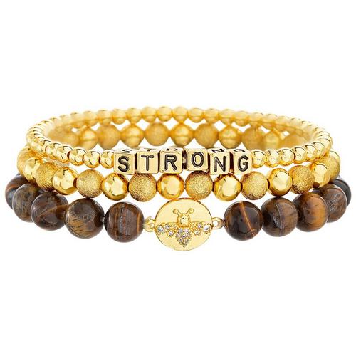 Balance Beads 3-Row Strong Gold Plated Bracelet Set