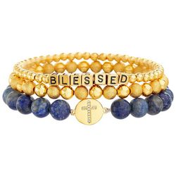 Balance Beads 3-Row Blessed Gold Plated Bracelet Set