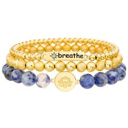 Balance Beads 3-Row Breathe Fine Gold Plated Bracelet Set