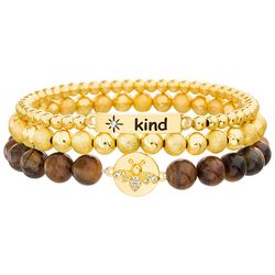 Balance Beads 3-Row Kind Fine Gold Plated Bracelet Set