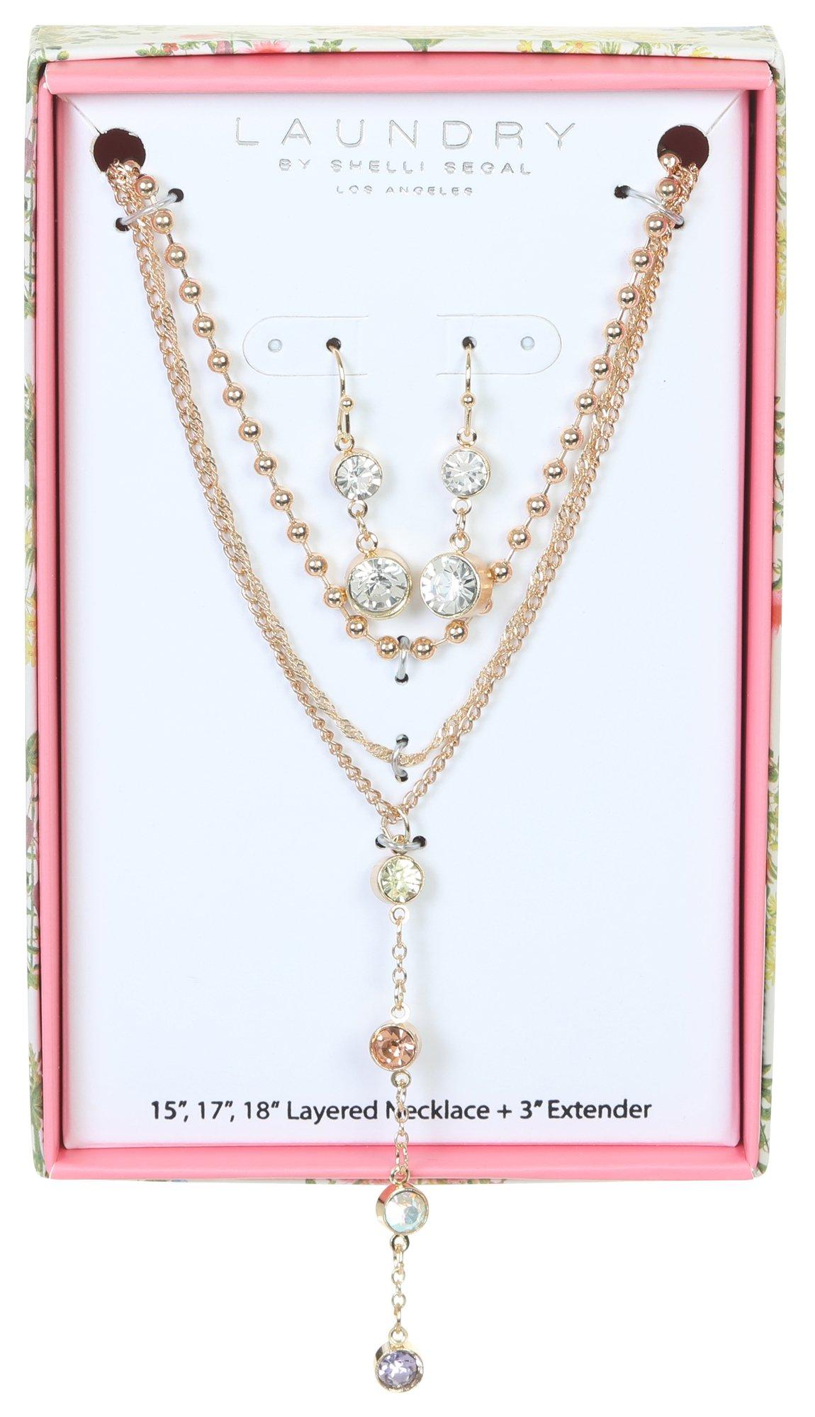 2-Pc. 3-Row Y-Necklace & Earring Set