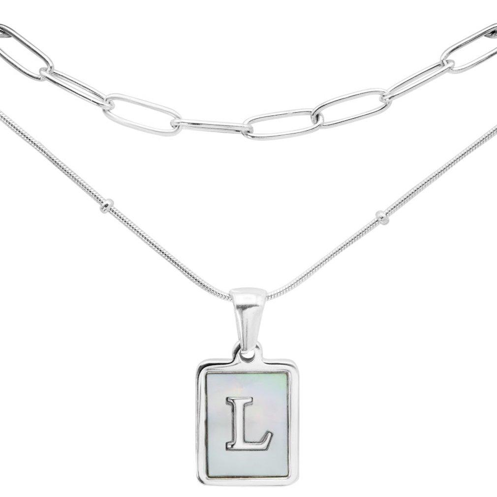 Initially Yours 2-Pc. 15 In. MOP 'L' Charm Necklace Set