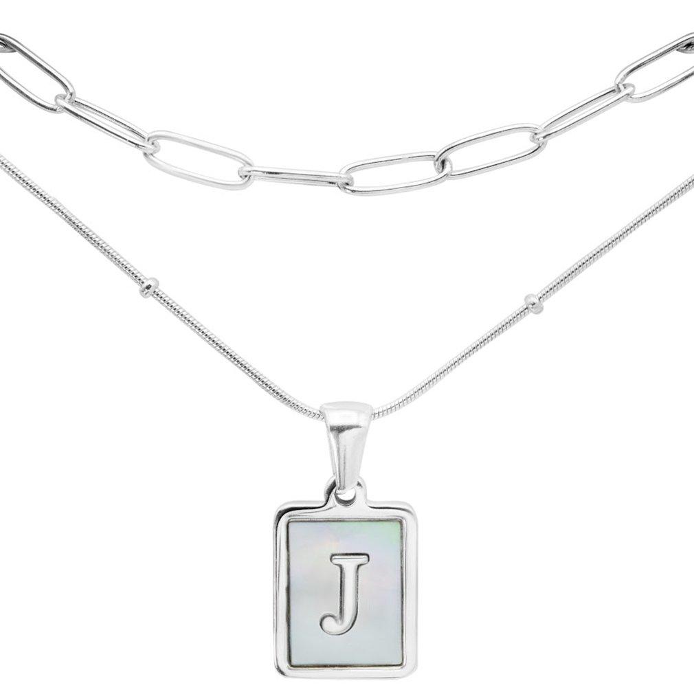 Initially Yours 2-Pc. 15 In. MOP 'J' Charm Necklace Set