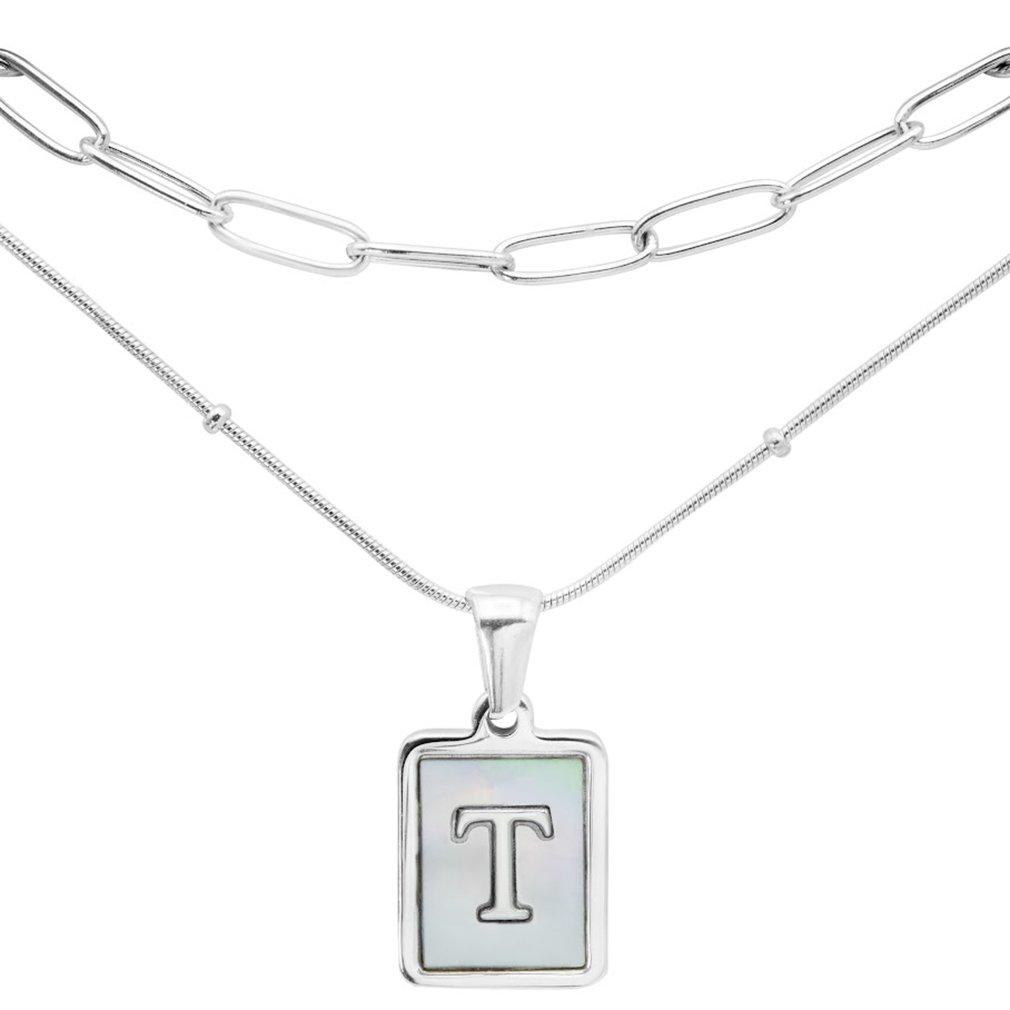 Initially Yours 2-Pc. 15 In. MOP 'T' Charm Necklace Set
