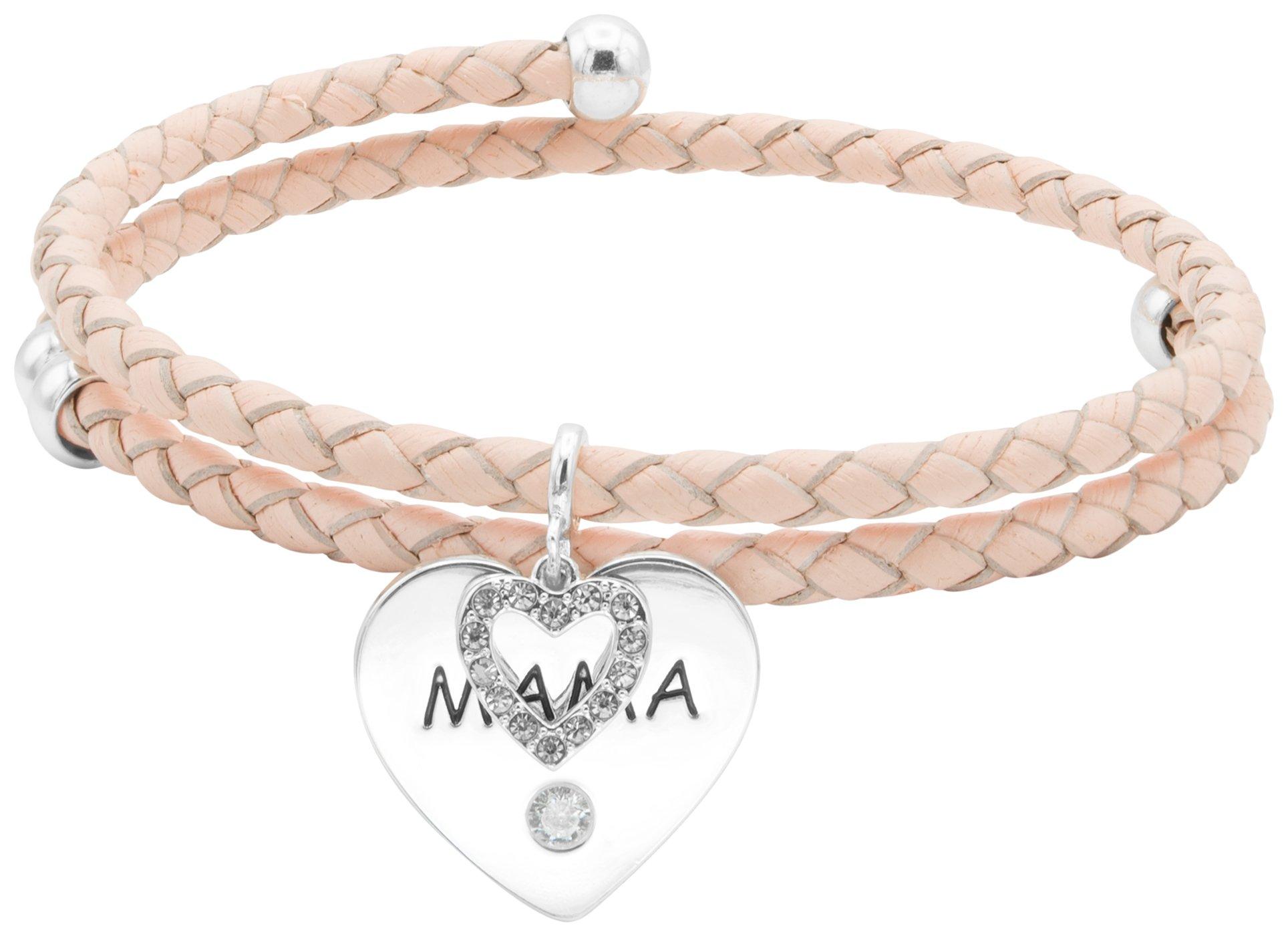 City Gems Mama Charm Adjustable Braided Leather Bracelet