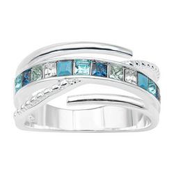 Ocean Treasures Square Crystal Wrap Silver-Plate Box Ring