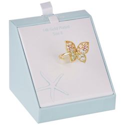 Ocean Treasures CZ Butterfly Gold-Plate Boxed Ring