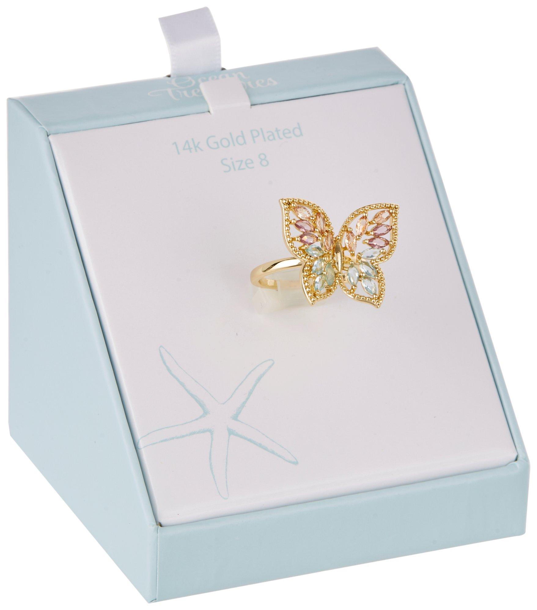 CZ Butterfly Gold-Plate Boxed Ring