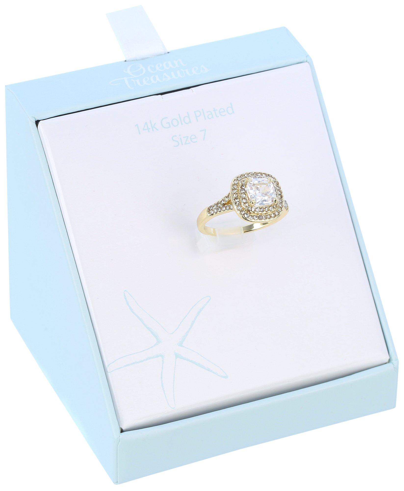 Ocean Treasures CZ Embellished Gold-Plate Boxed Ring