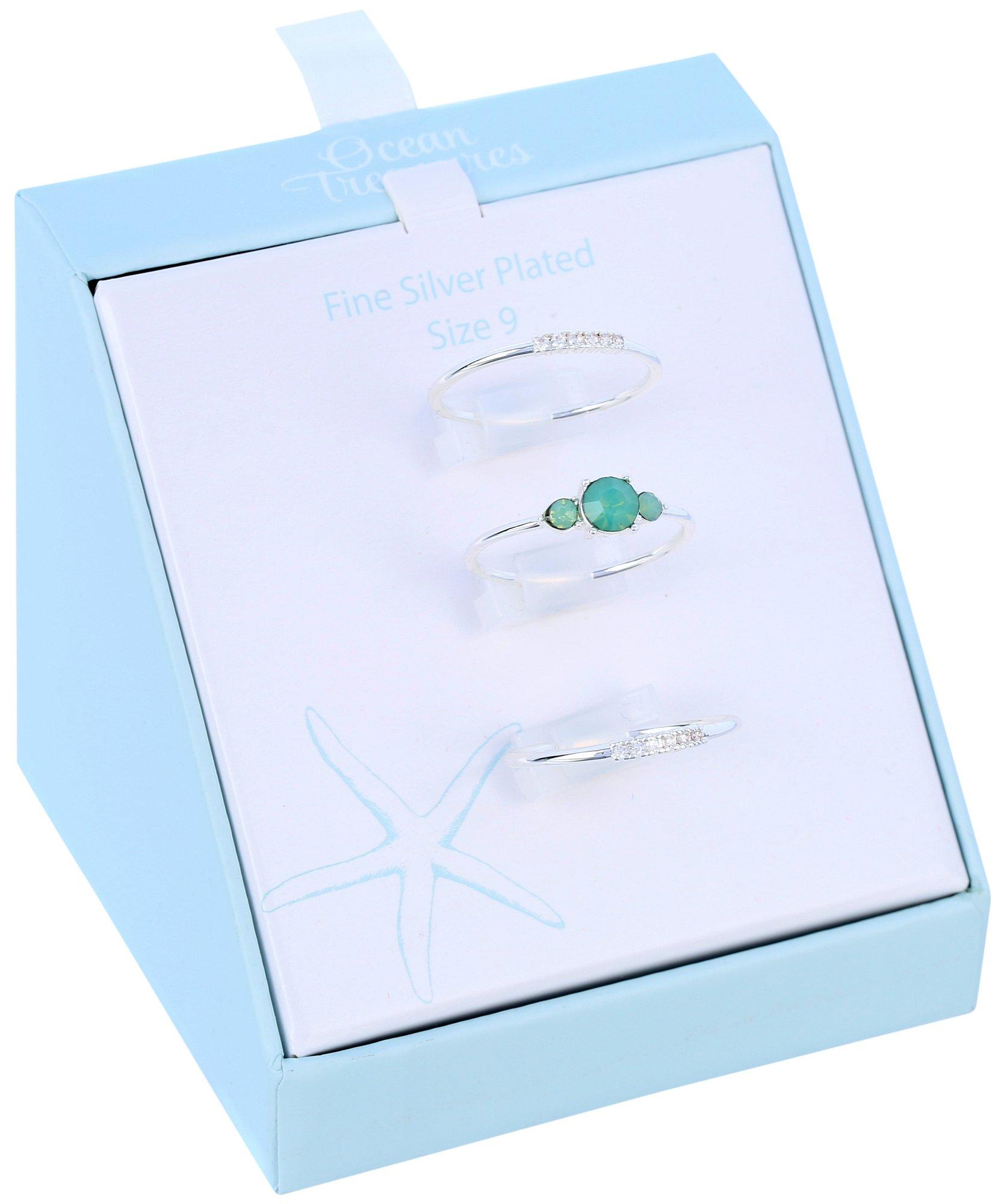 Ocean Treasures 3 Pc. Fine Silver Plated Ring Set