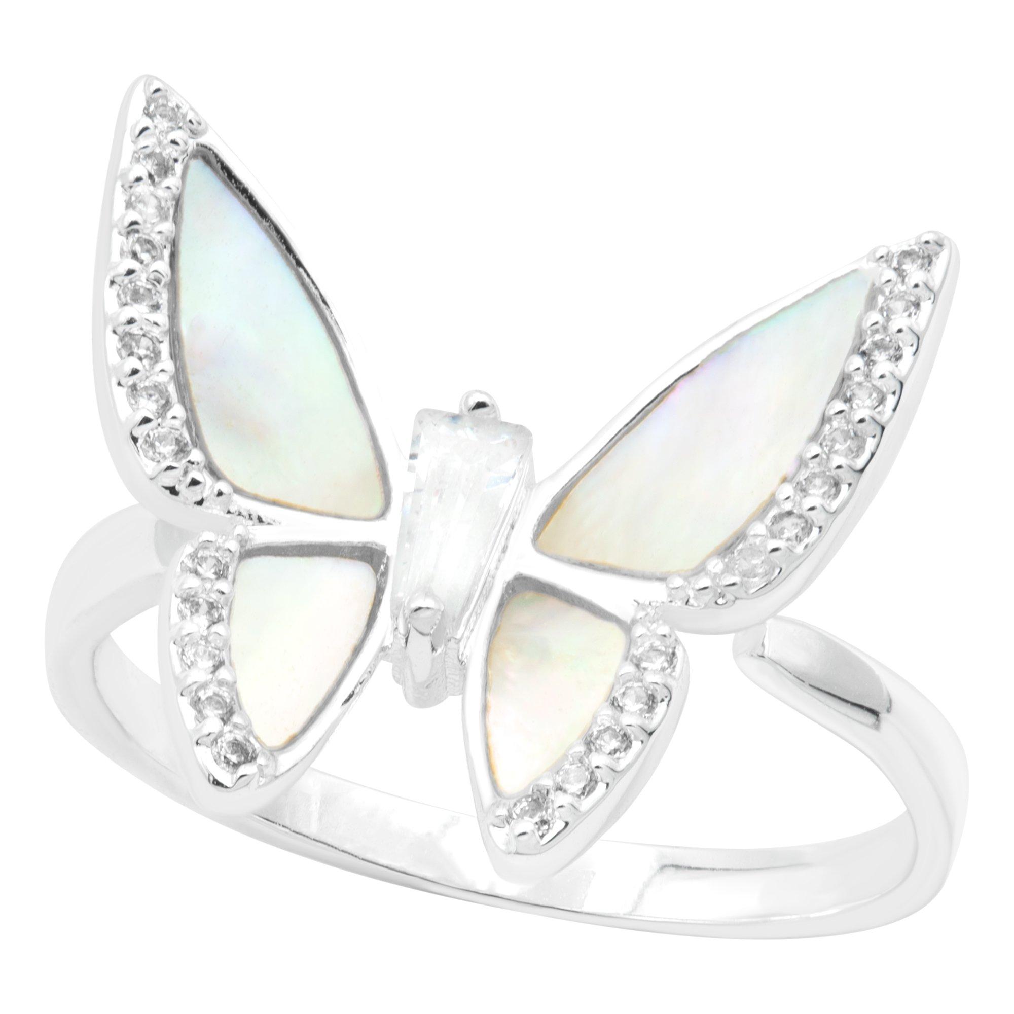 Ocean Treasures Shell Butterfly Silver Tone Ring