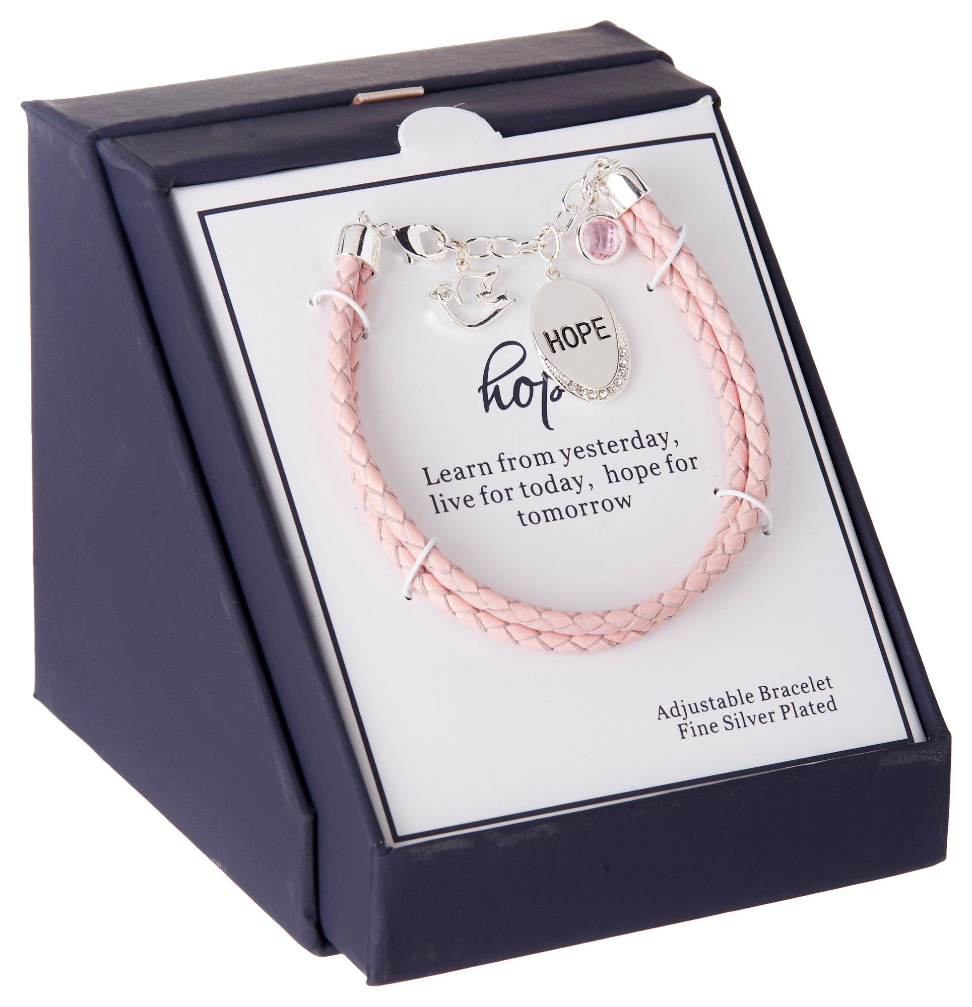Hope Adjustable Leather Braid Charm Bracelet