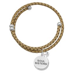 City Gems Soul Sisters Charm Adjustable Leather Bracelet