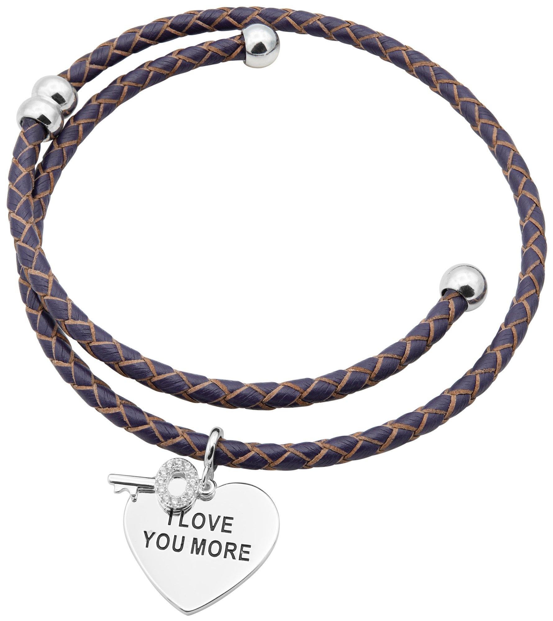 I Love You More Charm Adjustable Leather Bracelet