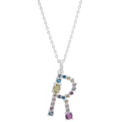 City Gems Initial 'R' CZ Multicolor Pave 16 In. Necklace