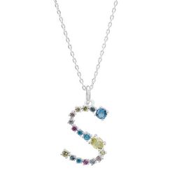 City Gems Initial 'S' CZ Multicolor Pave 16 In. Necklace