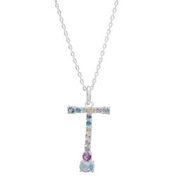 City Gems Initial 'T' CZ Multicolor Pave 16 In. Necklace