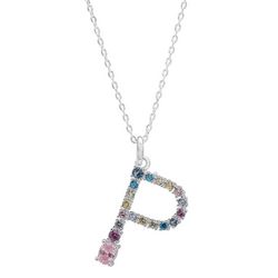 City Gems Initial 'P' CZ Multicolor Pave 16 In. Necklace