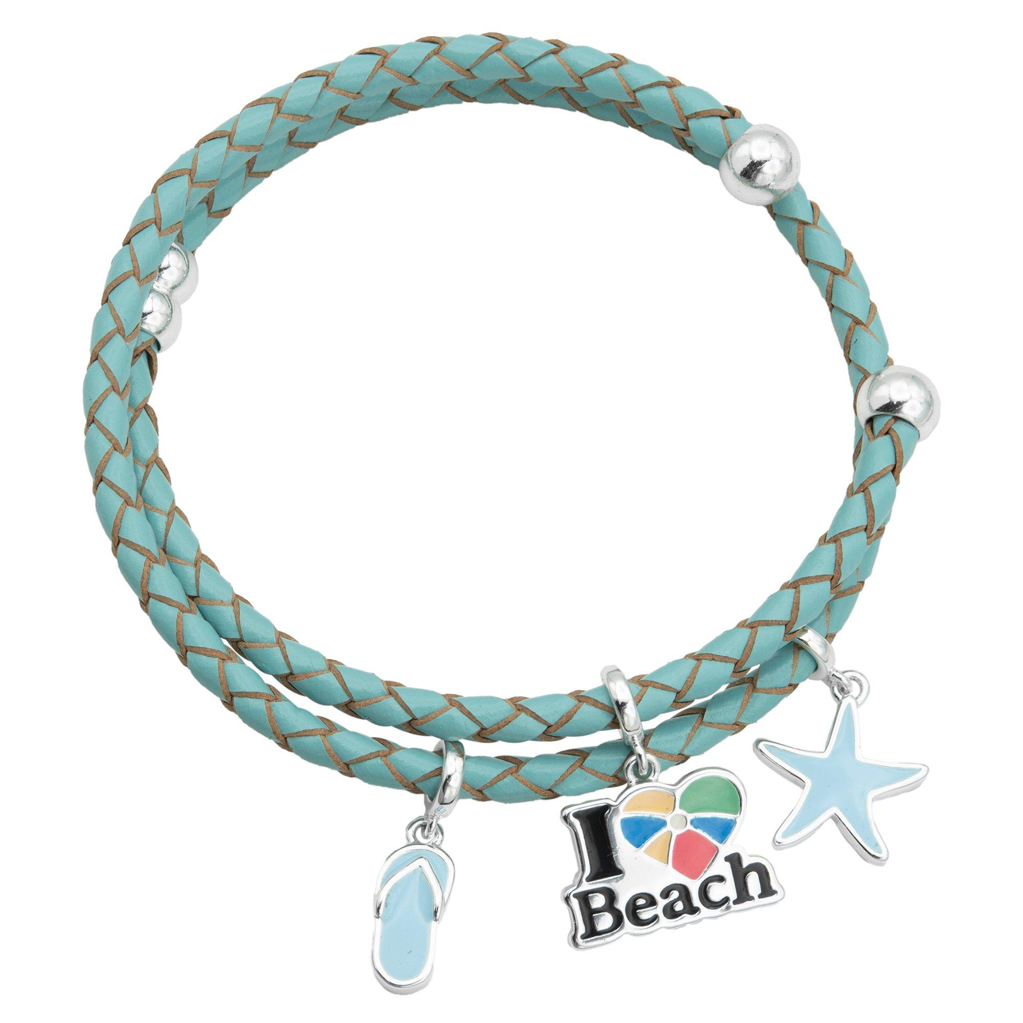City Gems I Heart Beach Coil Braid Bracelet