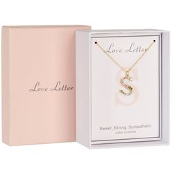 Love Letter Goldtone Colorful CZ Initial Necklace