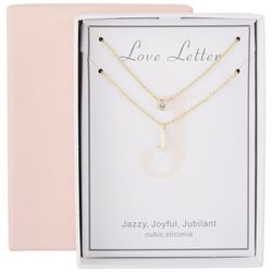 Love Letter Faux Pearl Initial J & CZ Layered Necklace