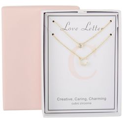 Love Letter Faux Pearl Initial C & CZ Layered Necklace