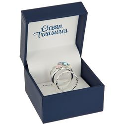 Ocean Treasures 3-Pc. Rhinestone Silver Plated Ring Set