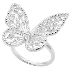Ocean Treasures CZ Pave Butterfly Silver Plated Boxed Ring