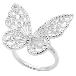 CZ Pave Butterfly Silver Plated Boxed Ring