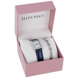 Ellen Tracy 2-Pc. Pave Rectangular Watch & Bracelet Set