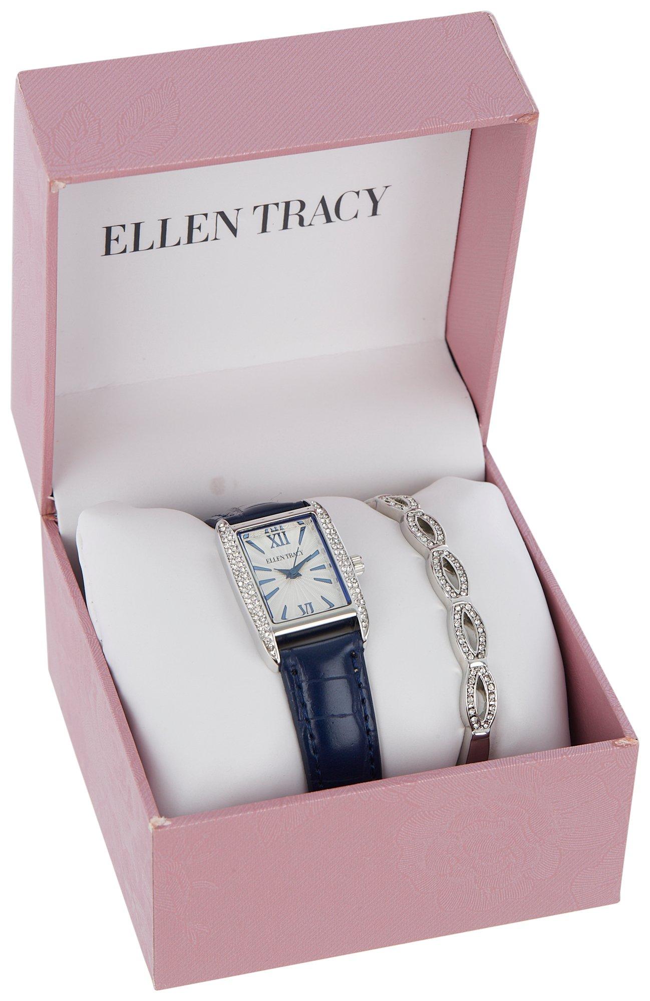 2-Pc. Pave Rectangular Watch & Bracelet Set