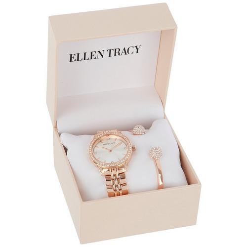 Ellen Tracy 2-Pc. Pave Round Watch & Bracelet