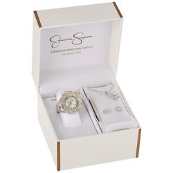 Womens 3-Pc Flower Watch Ring & Jewelry Set