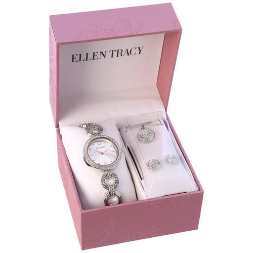 Ellen Tracy 3-Pc. Pave Watch Disc Necklace &