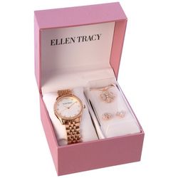 Ellen Tracy 3-Pc. Pave Watch Clover Necklace & Earring Set