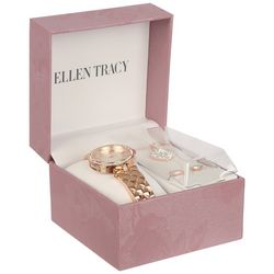 Ellen Tracy 3-Pc. Pave Watch Square Necklace & Earring Set