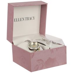 Ellen Tracy 3-Pc. Pave Watch Circle Necklace & Earring Set