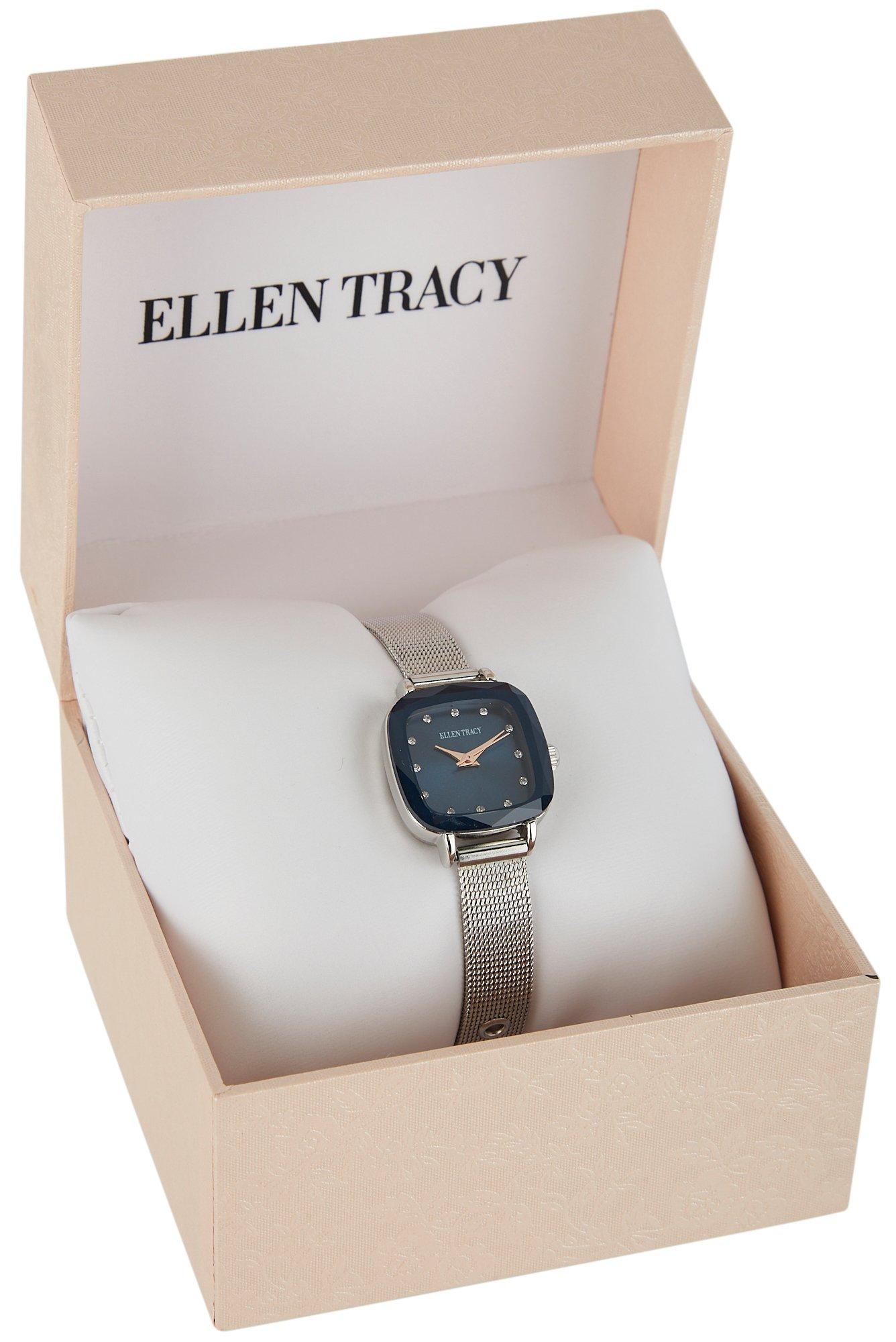  Ellen Tracy Womens Black Gunmetal Face Mesh Watch One