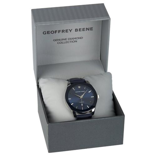 Geoffrey Beene Mens Genuine Diamond Leather Strap Watch