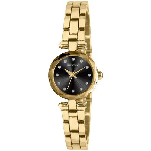 Ellen Tracy Womens Mini Faceted Gold Tone Watch