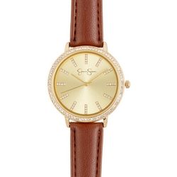 Jessica Simpson Womens Goldtone Pave Accented Strap Watch
