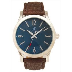 Mens Blue Face Textured Brown Strap Watch