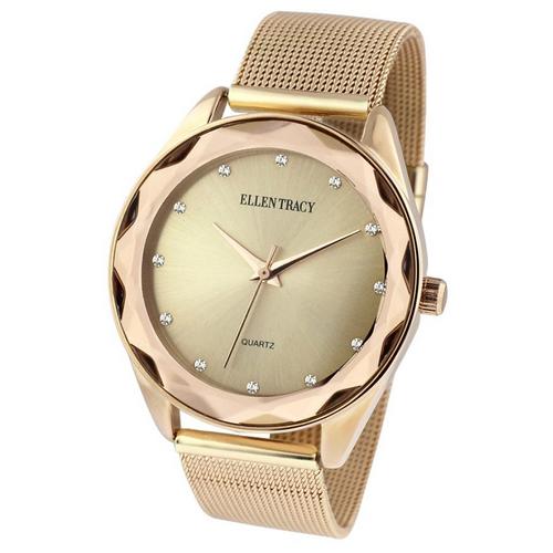 Ellen Tracy Womens Gold Tone Faceted Mesh Band