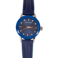 Ellen Tracy Womens Faceted Leather Band Watch