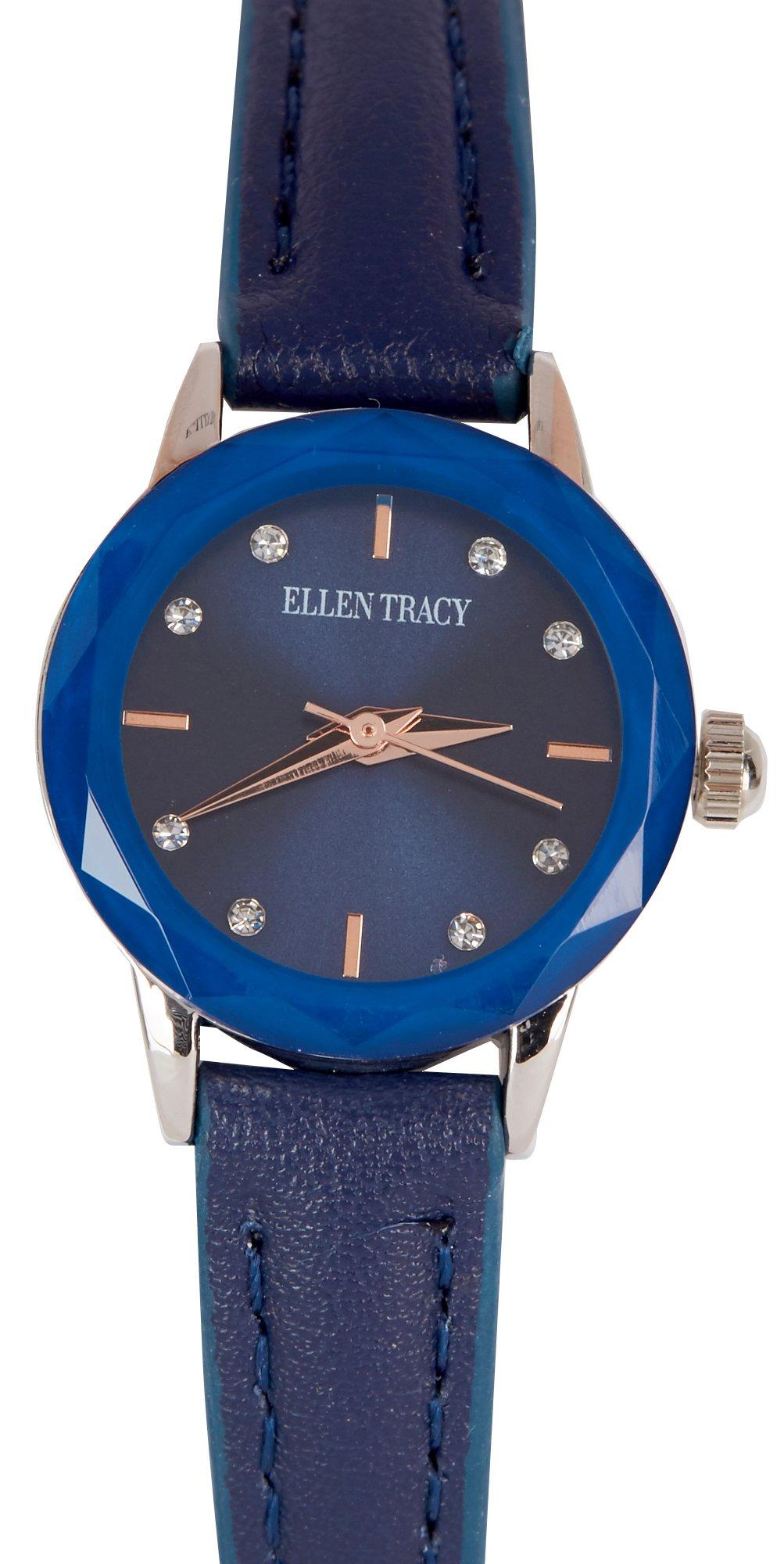 Ellen Tracy Womens Black Gunmetal Face Mesh Watch