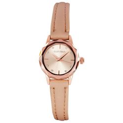 Ellen Tracy Womens Faceted Leather Band Watch