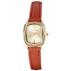 Ellen Tracy Womens Square Dial Leather Band Watch