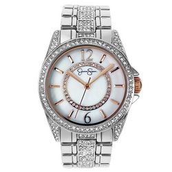 Jessica Simpson Womens Pave Embellished Metal Strap Watch