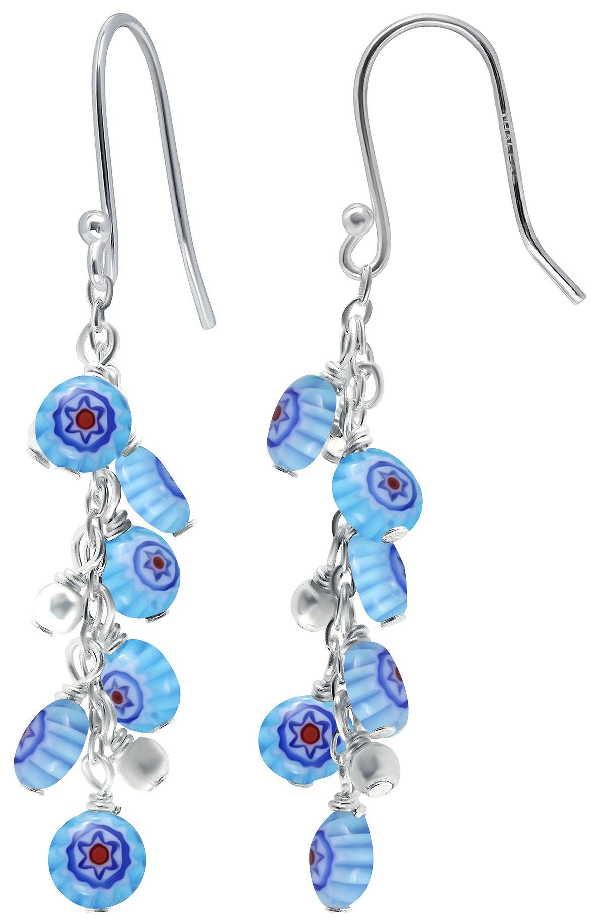 Bunulu Glass Millefiori Bead Cluster Linear Dangle Earrings