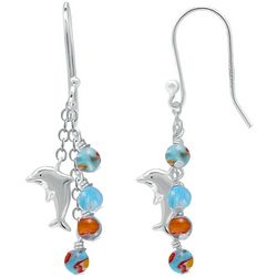 Bunulu Linear Dolphin Charm & Glass Bead Dangle Earrings